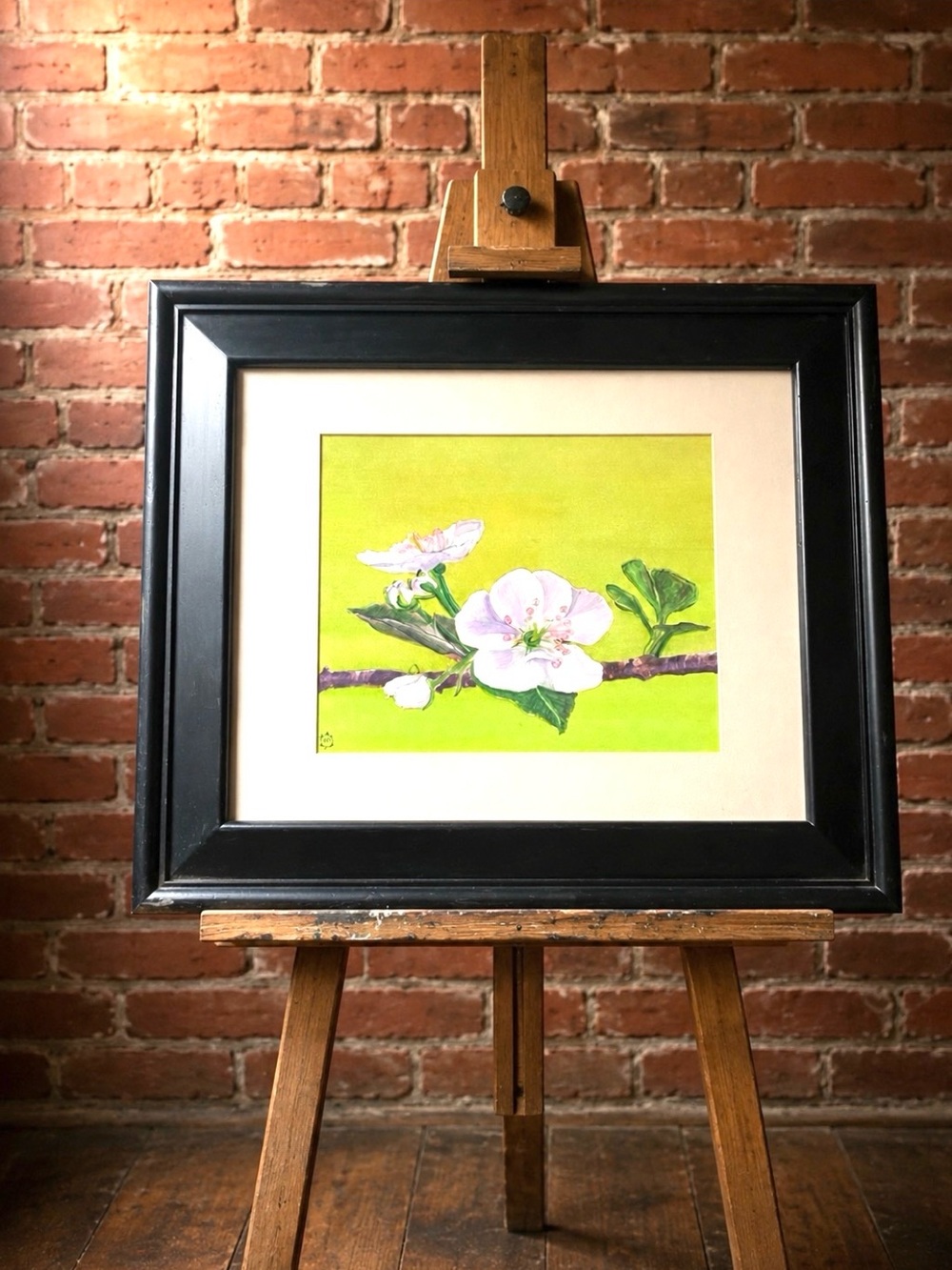 Framed Original Singed Floral Apple blossom Painting